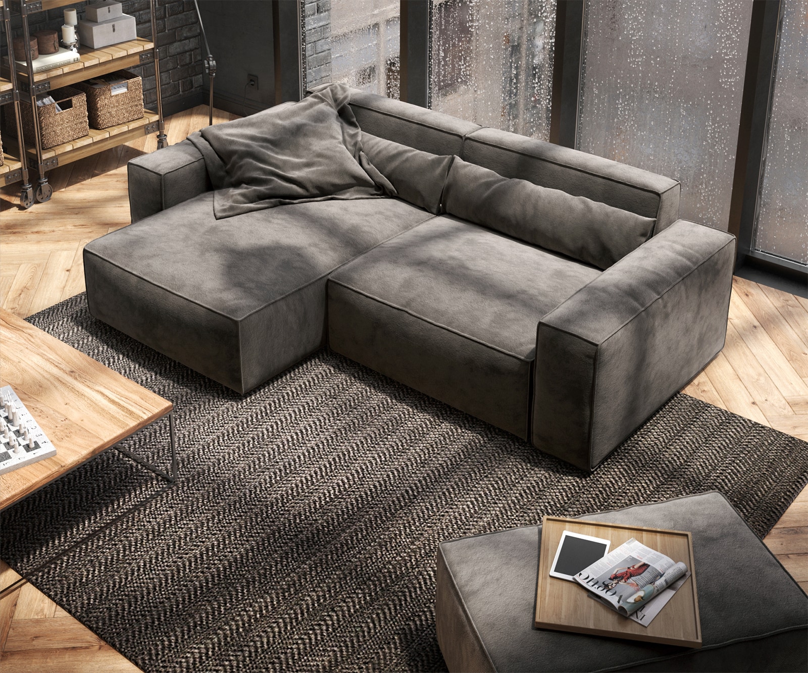 Canapé d'angle Sirpio 230x155 cm Microfibre Marron Kaki Recamiere variable avec Tabouret 3 Canapé d'angle Sirpio 230x155 cm Microfibre Marron Kaki Recamiere variable avec Tabouret 3