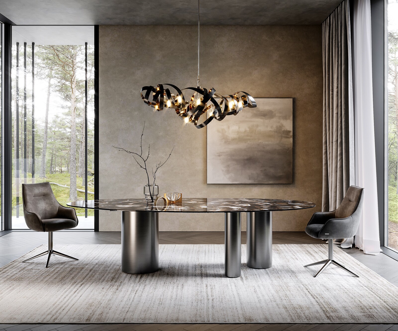 Piètement de table Troa acier inoxydable or/noir pour plateaux à partir de 200 cm 3 Piètement de table Troa acier inoxydable or/noir pour plateaux à partir de 200 cm 3