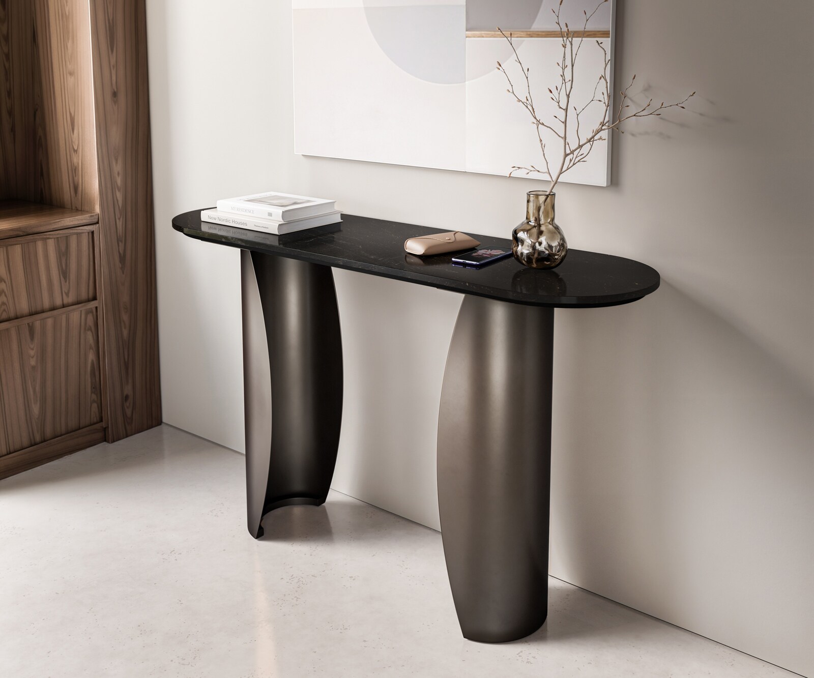 Console Solena 135x40 cm marbre noir argenté métal Black Antique