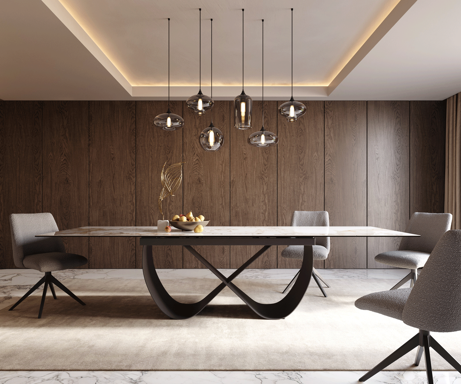 Table à manger Edge 200-300x100 cm Céramique Minas Melange Blanc-Beige Infinity Métal Noir extensible 1