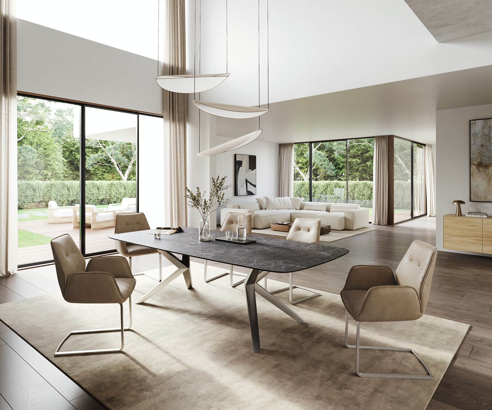 Table à manger Edge Boot 260x120 cm Céramique Laminam® Nero Greco Anthracite Zenthara anguleux Acier inoxydable 6