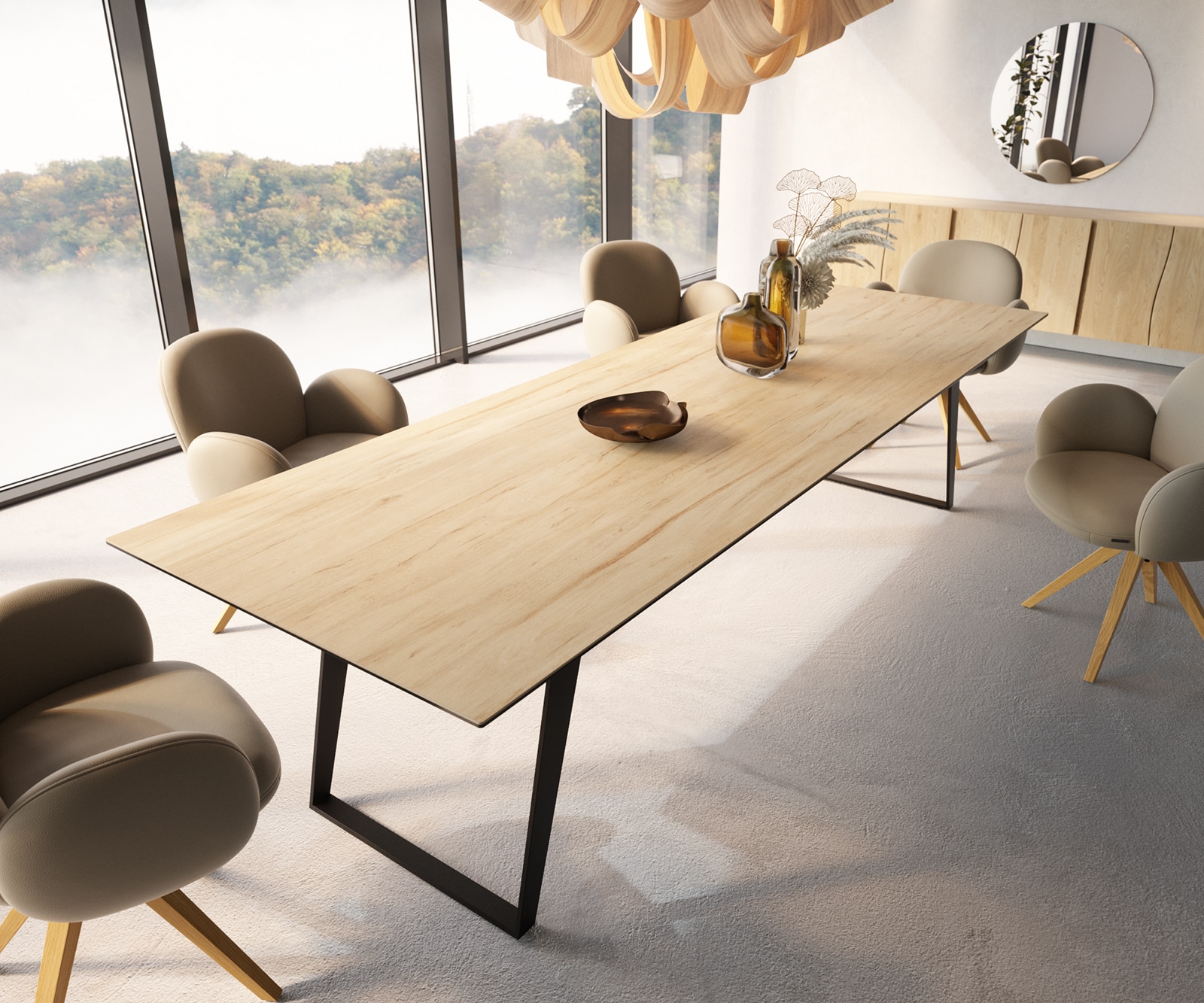 Table à manger Edge 300x100 céramique Laminam® Sabbia couleur chêne métal incliné noir 4