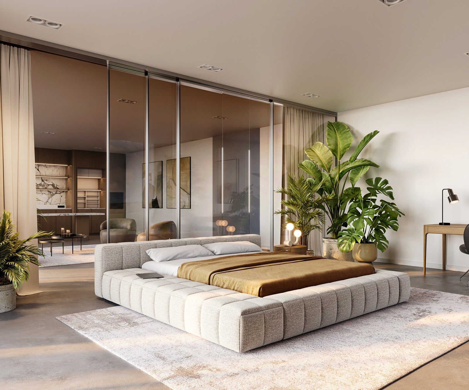 Sommier rembourré Espazio 180x200 cm Tissu tissé Soft Beige