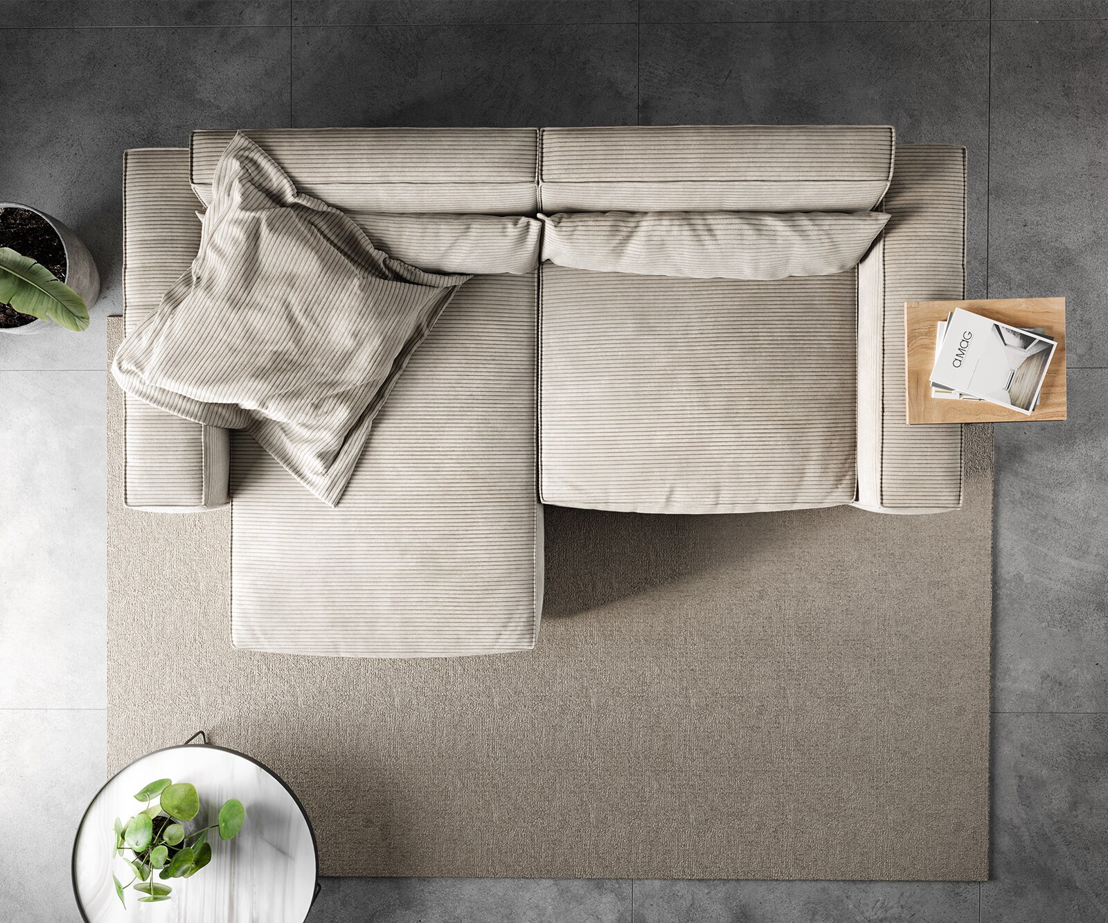 Canapé d'angle Sirpio 230x155 cm Velours côtelé Beige Recamiere variable 5