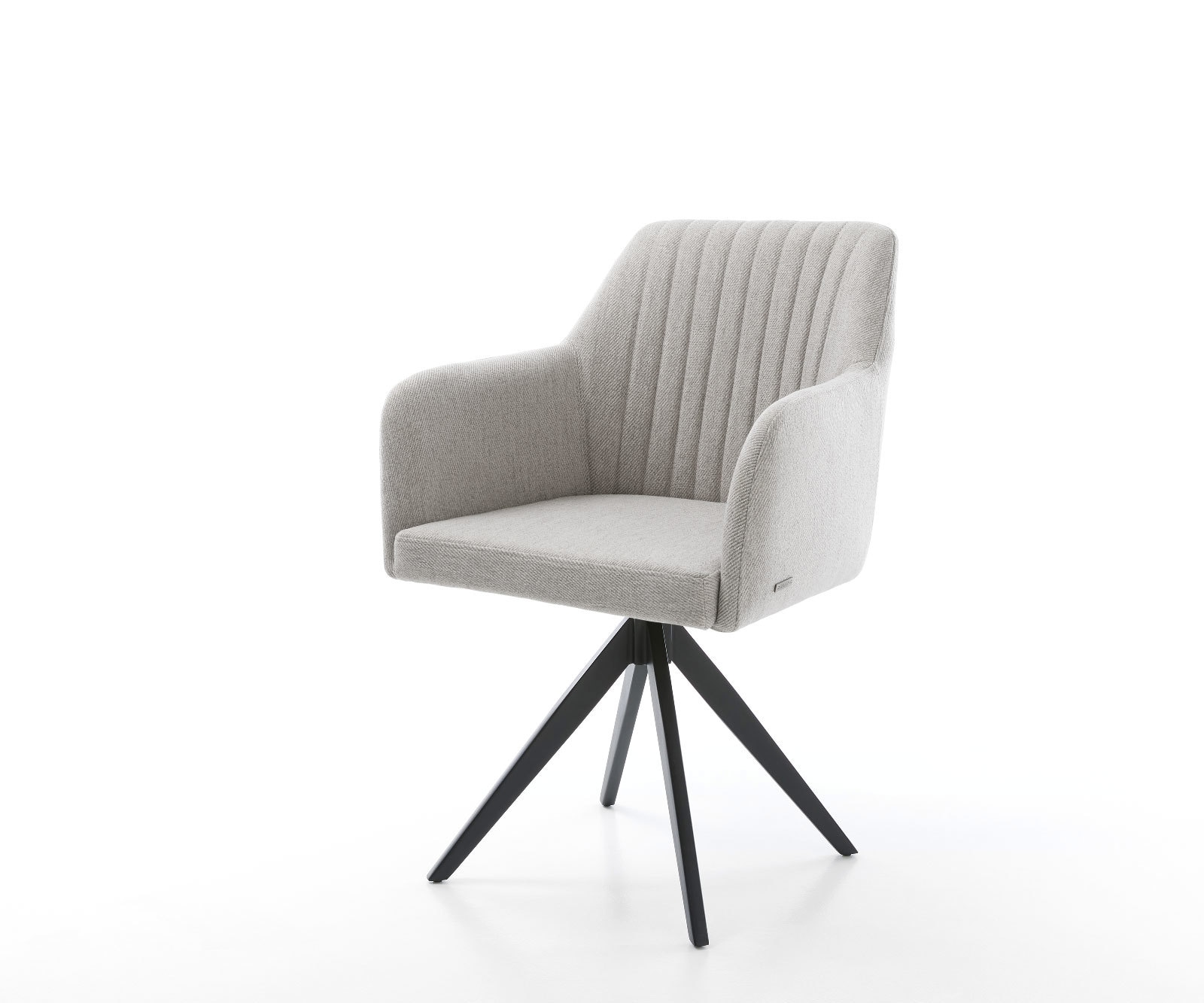 Chaise-de-salle-à-manger Greg-Flex rayures gris clair pied croisé angulaire noir ressorts ensachés Chaise-de-salle-à-manger Greg-Flex rayures gris clair pied croisé angulaire noir ressorts ensachés