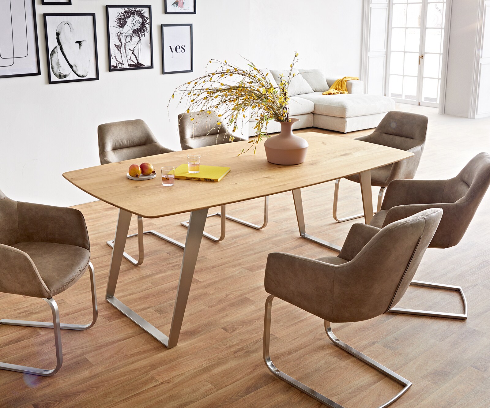 Table à manger Edge Boot 200x100x2,5-3 chêne nature acier inoxydable inclinée bord suisse 6