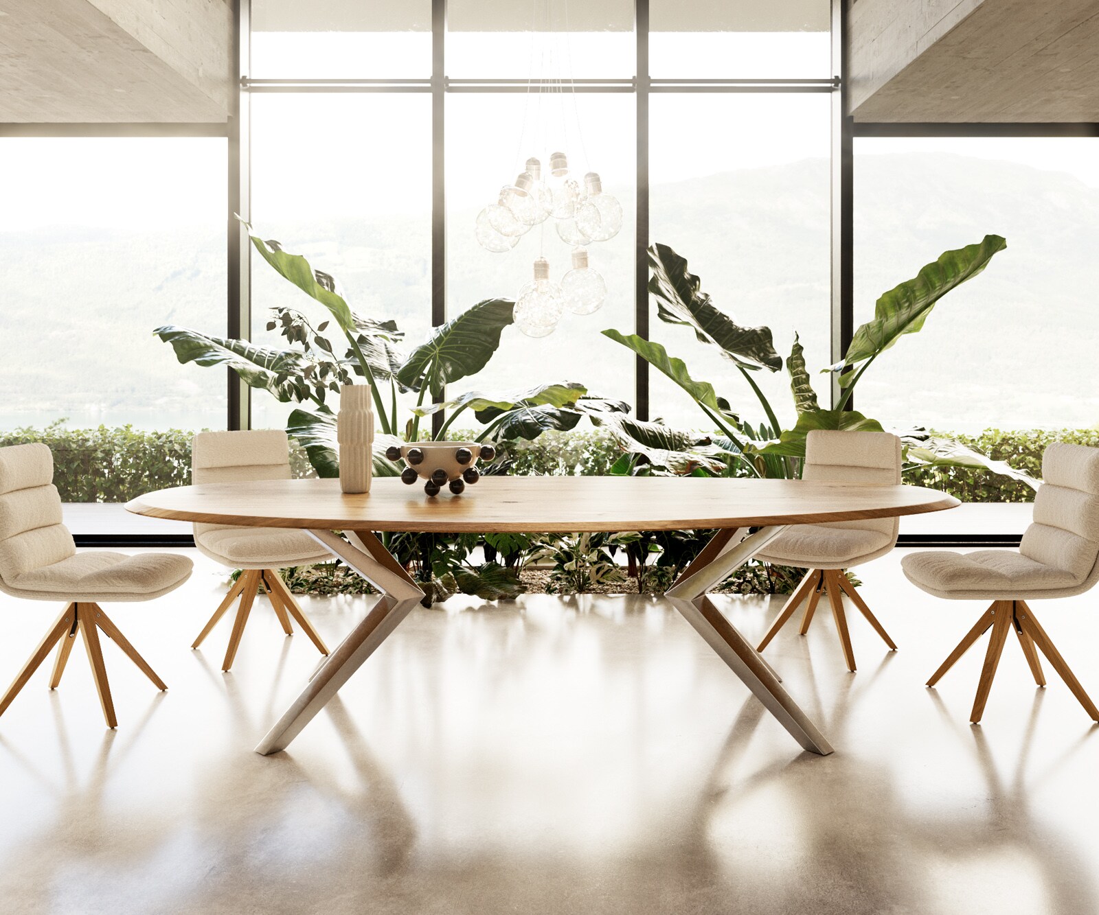 Table à manger Edge ovalee 280x130x2,5 chêne naturee Zenthara Angulaire acier inoxydable Flow-Edge 3