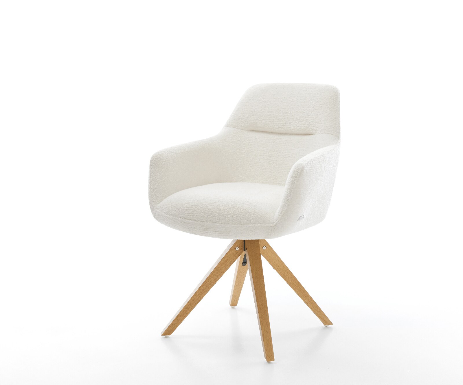 Chaise-pivotante Pejo-Flex bouclé doux beige pied en bois angulaire naturel pivotement sur 180° resorts ensachés