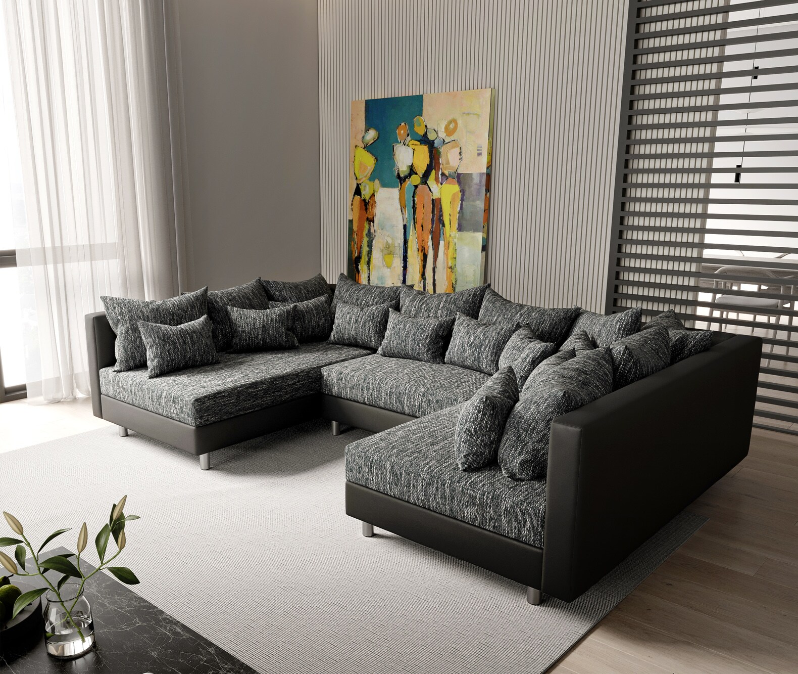 salon Clovis noir canapé modulaire module système