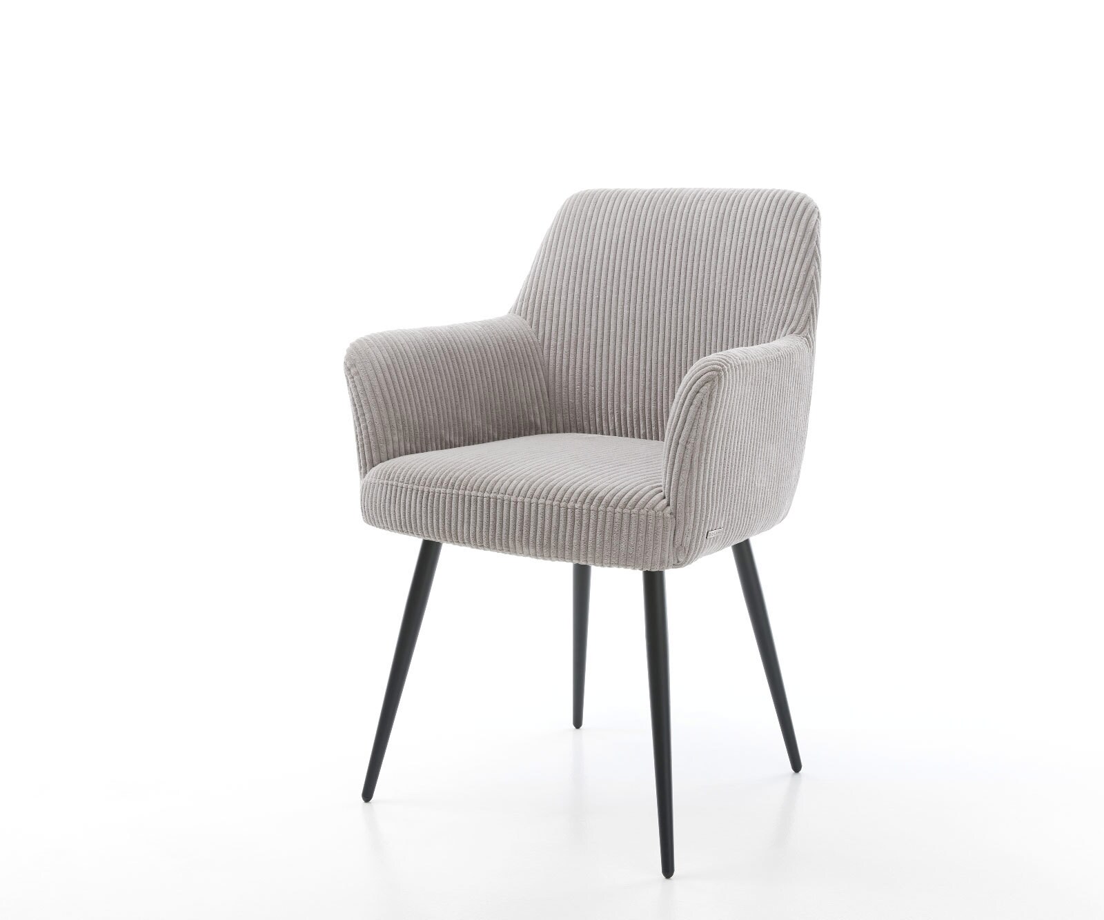 Chaise-de-salle-à-manger Xana-Flex avec accoudoirs côtelé gris argenté 4 pieds coniques noir ressorts ensachés 1