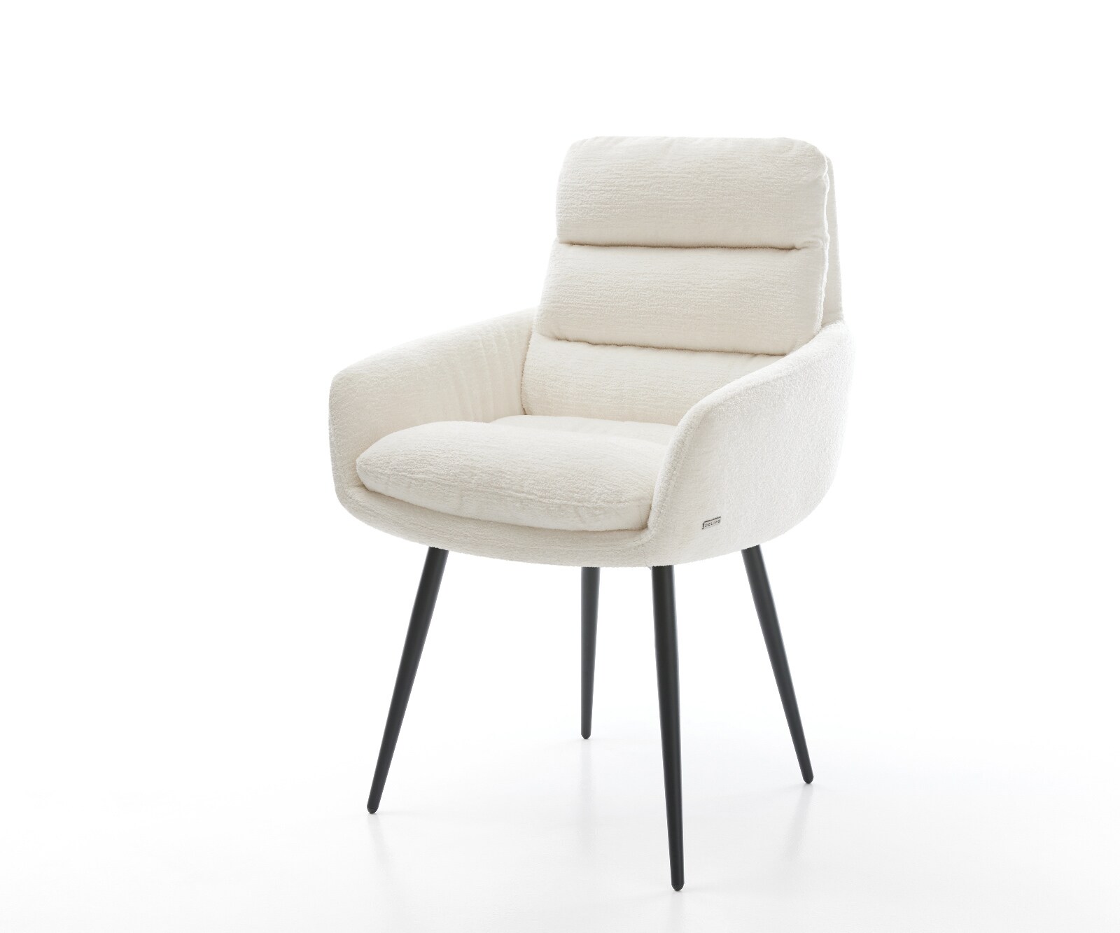 Chaise-de-salle-à-manger Abelia-Flex avec accoudoirs bouclé doux beige 4 pieds coniques noir 1