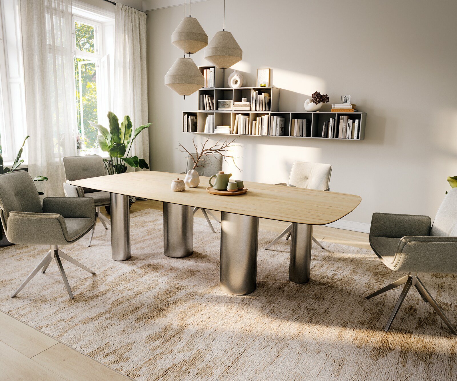 Table à manger Edge Boot 260x120 cm Céramique Laminam® Sabbia Eichefarbig Pilier Acier inoxydable gebürstet 7