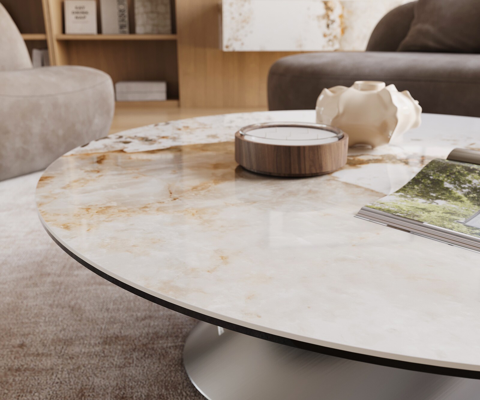 Table basse Edge rond 100x100 cm céramique Minas Melange Conis acier inoxydable brossé 6
