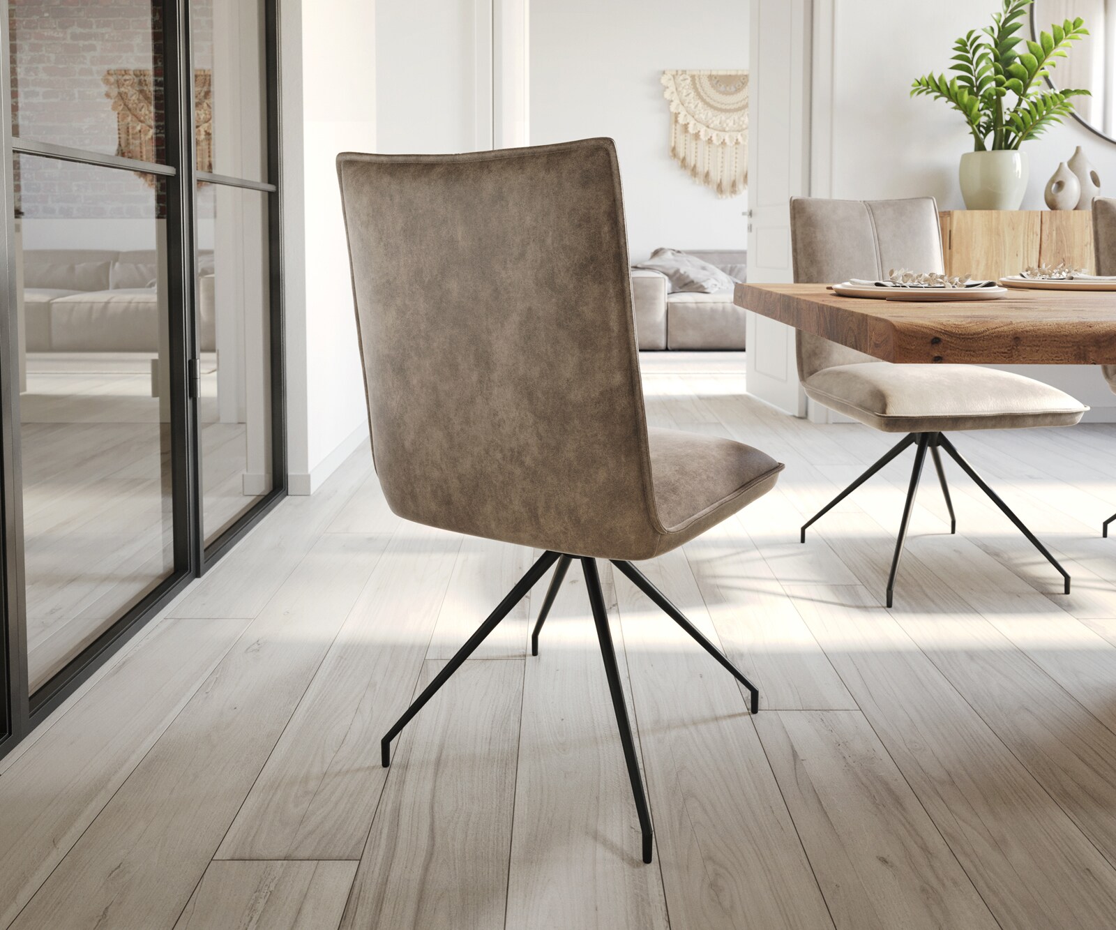 Chaise-de-salle-à-manger Lelio-Flex microvelours taupe vintage pied croisé conique noir ressorts ensachés 4 Chaise-de-salle-à-manger Lelio-Flex microvelours taupe vintage pied croisé conique noir ressorts ensachés 4