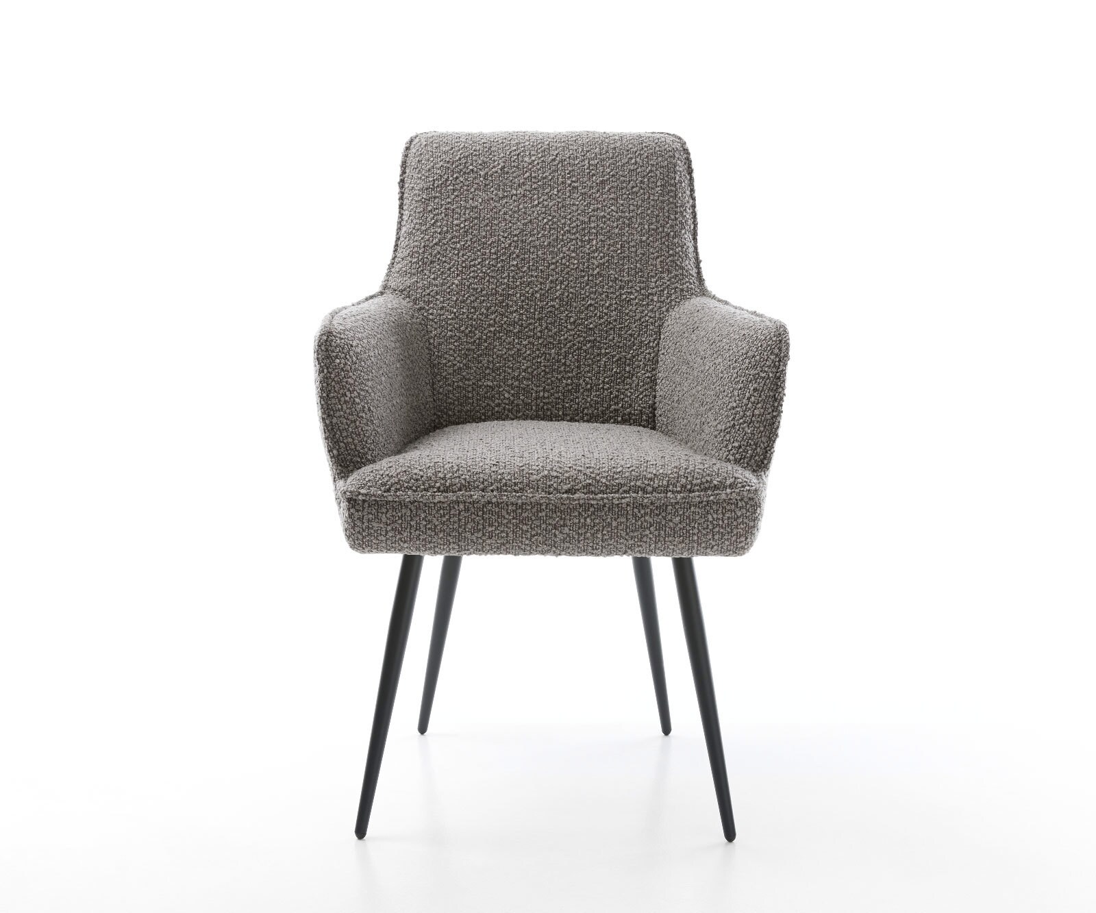 Chaise-de-salle-à-manger Heira-Flex avec accoudoirs bouclé gris argenté 4 pieds coniques noir ressorts ensachés 2