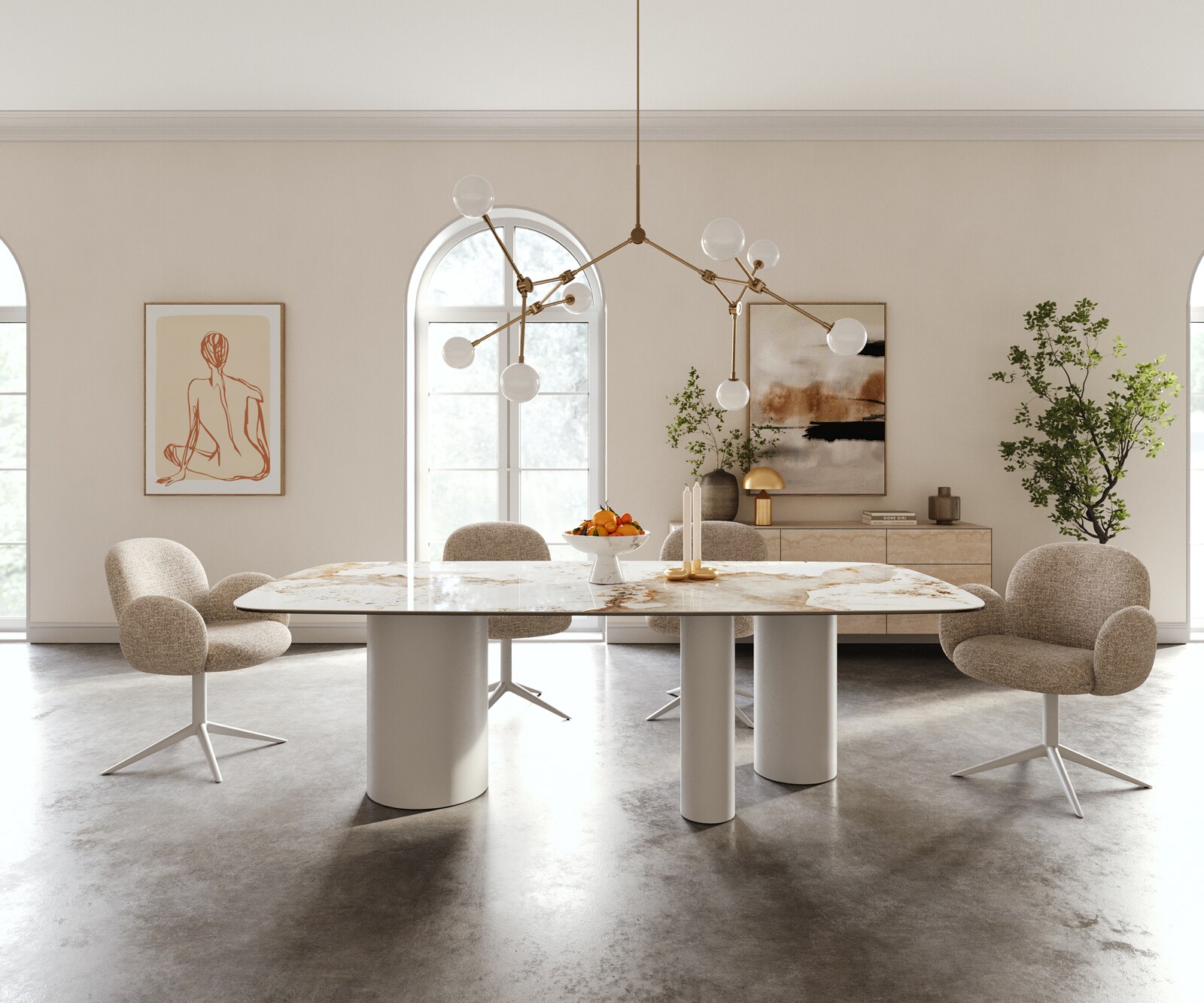 Table à manger Edge Boot 240x120 cm Céramique Minas Melange Blanc-Beige Troa Métal Blanc 2