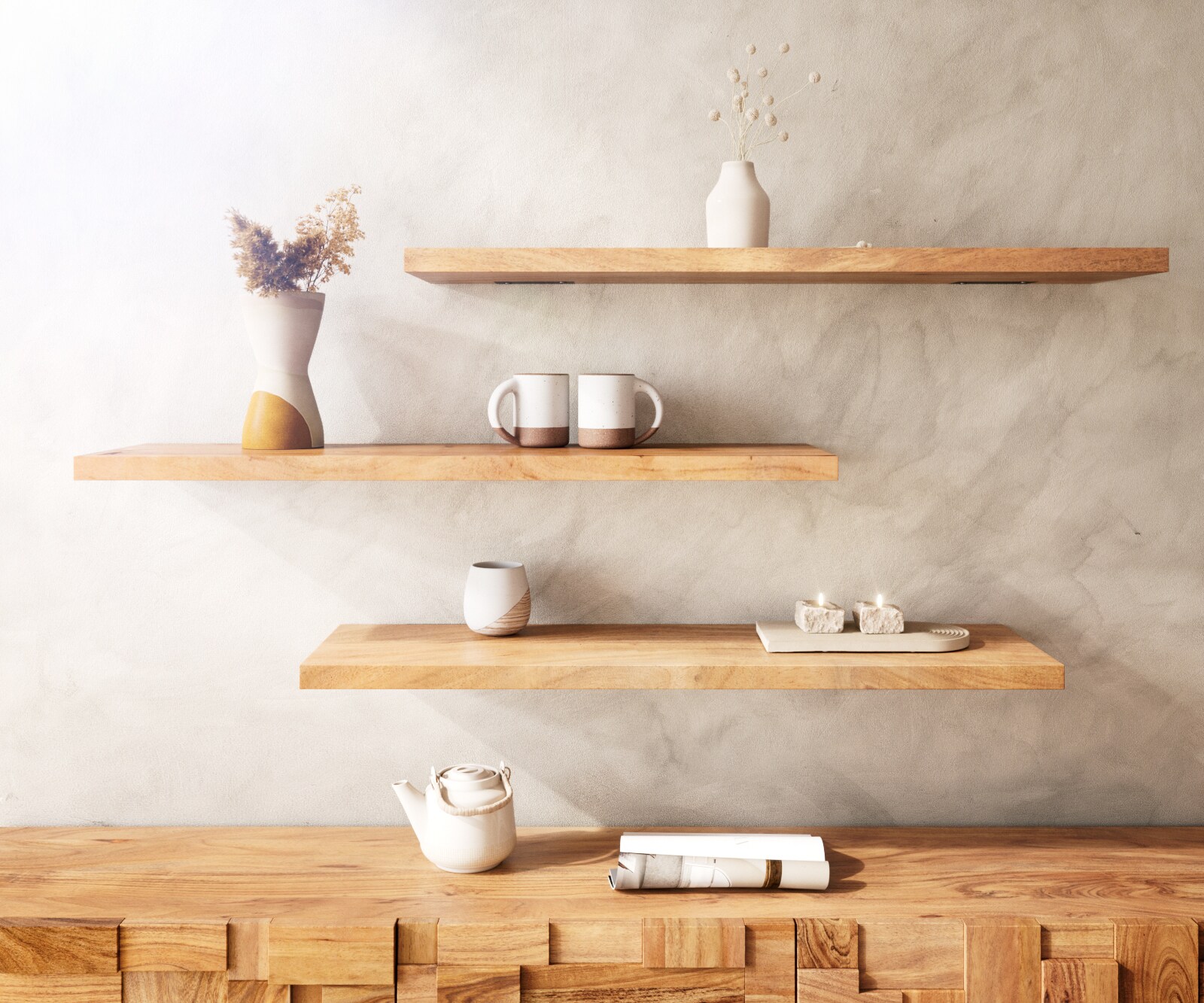 Étagère-murale Edge 145 cm Acacia naturel bord droit massif 4