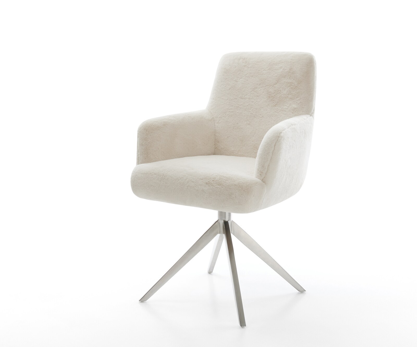 Chaise-pivotante Heira-Flex avec accoudoirs peluche crème-blanc pied croisé large acier inoxydable pivotement sur 360° fonction bascule resorts ensachés 1