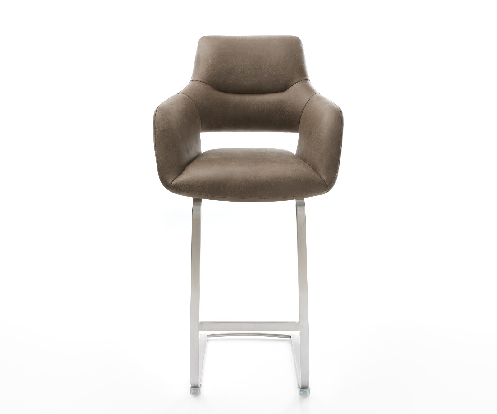 Chaise-de-bar Yago-Flex Microfibre Taupe Vintage Pied cantilever acier inoxydable Argent Ressort ensaché 1