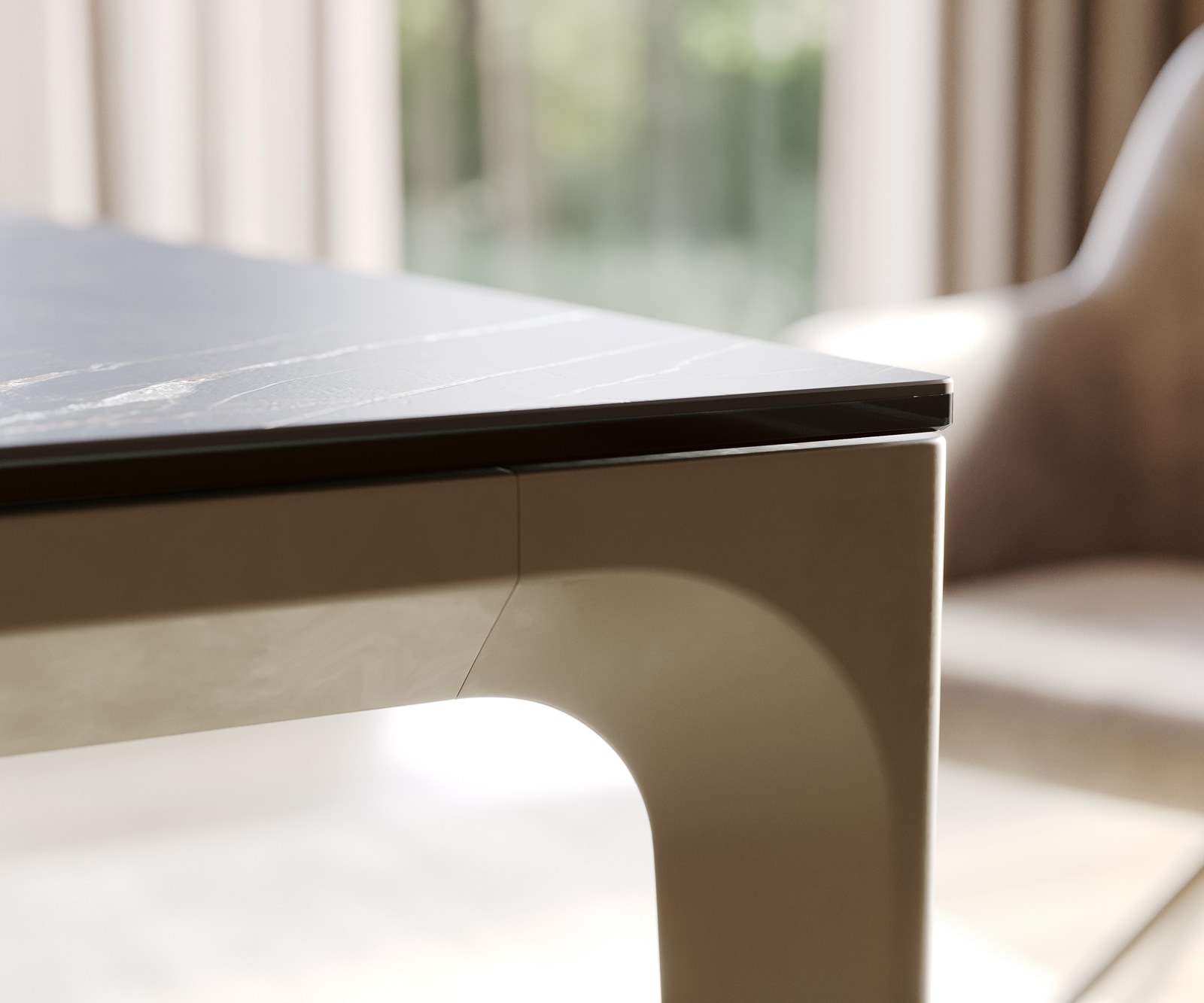 Table-à-manger Escina 200x100 cm Céramique Laminam®Noir Desir Marron Piétement Aluminium 8