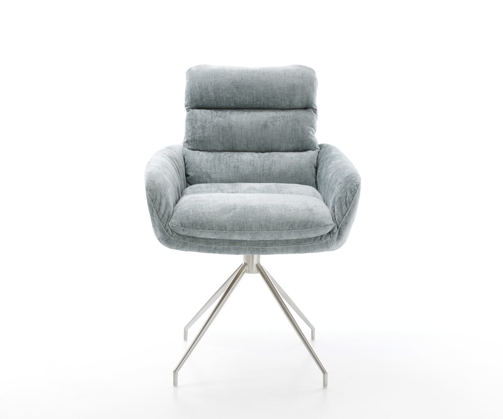 Chaise-pivotante Abelia-Flex avec accoudoirs chenille bleu pastel pied croisé conique acier inoxydable brossé pivotement sur 180° 1 Chaise-pivotante Abelia-Flex avec accoudoirs chenille bleu pastel pied croisé conique acier inoxydable brossé pivotement sur 180° 1