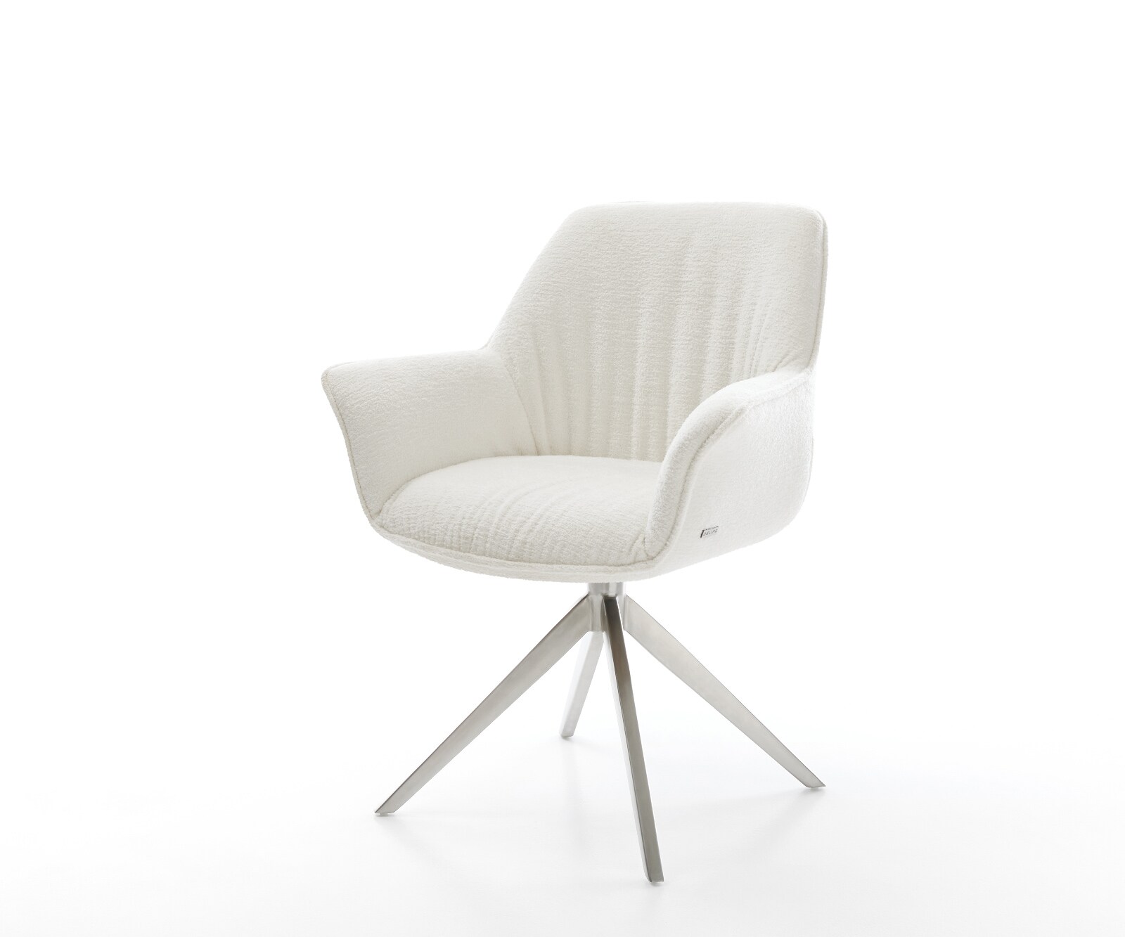 Chaise-pivotante Keila-Flex avec accoudoirs bouclé doux beige pied croisé large acier inoxydable pivotement sur 360° fonction bascule 1