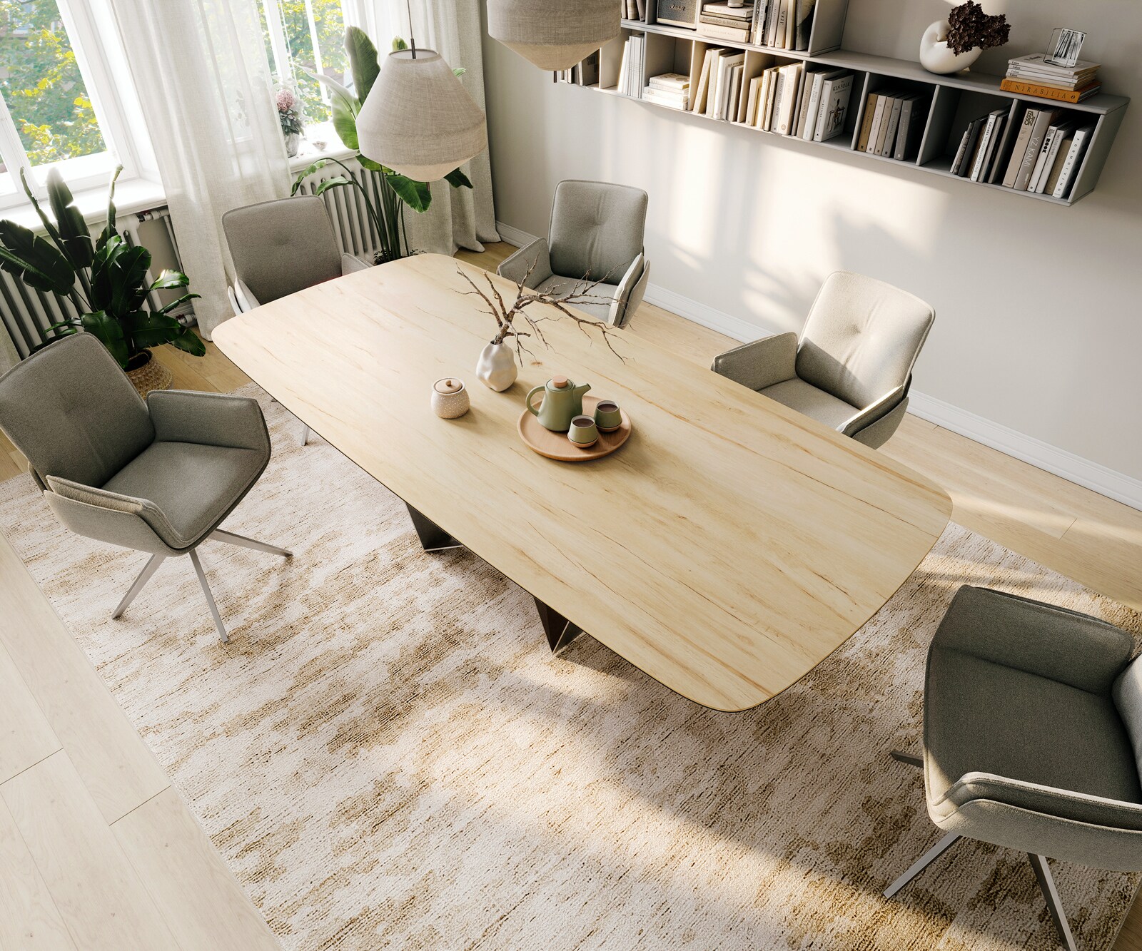 Table à manger Edge Boot 260x120 cm Céramique Laminam® Sabbia Eichefarbig Spider Flachstahl Acier inoxydable 4