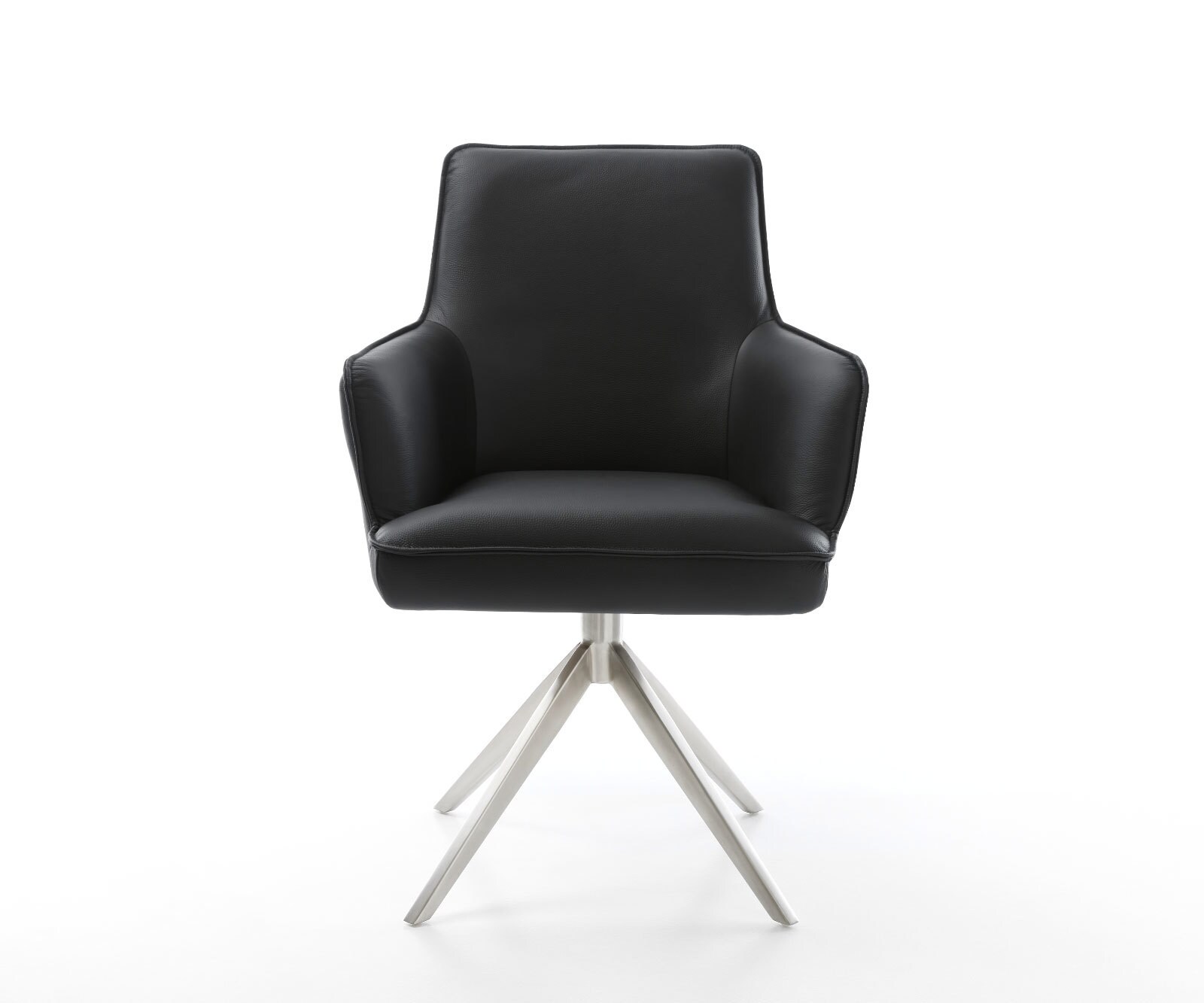 Chaise-pivotante Heira-Flex cuir de vache noir pied croisé large acier inoxydable brossé pivotement sur 360° fonction bascule ressorts ensachés 1