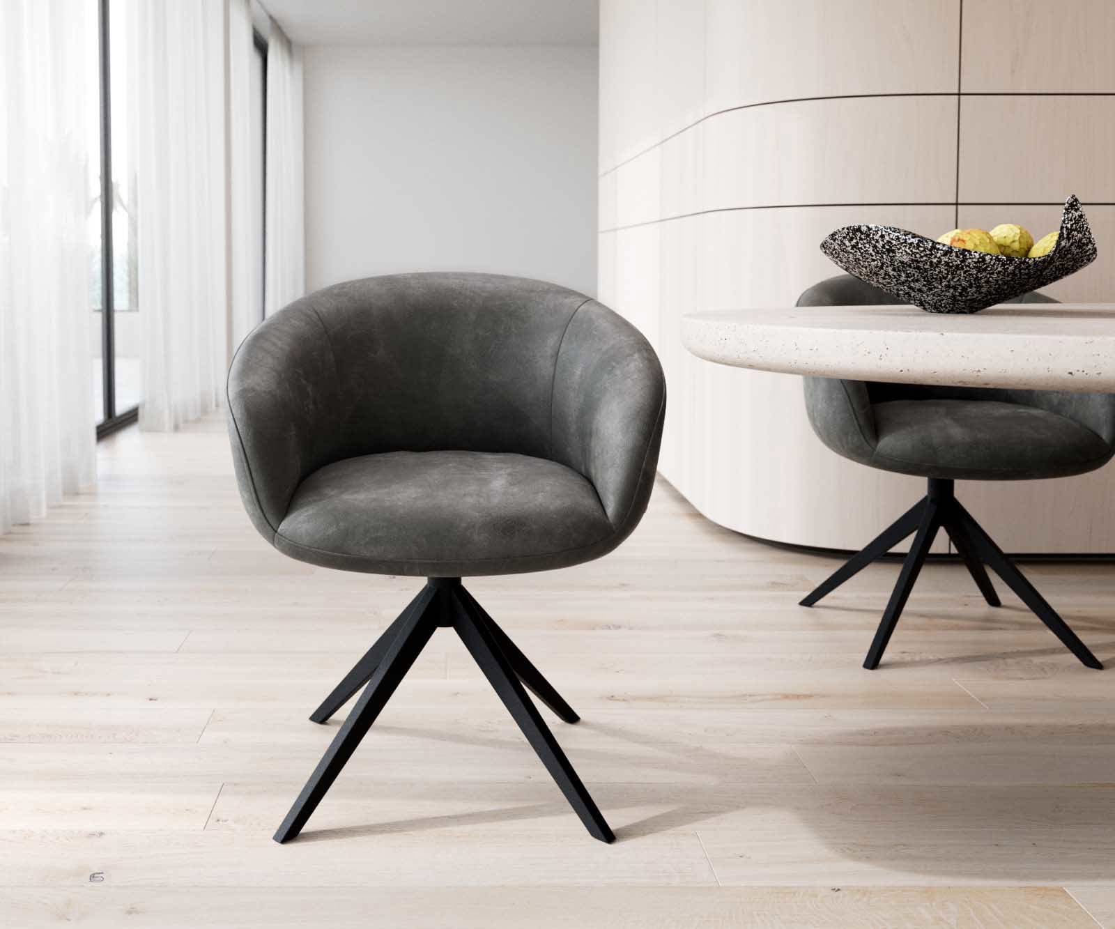 Chaise-pivotante Vinka-Flex avec accoudoirs microvelours anthracite vintage pied croisé large noir pivotement sur 360° ressorts ensachés 1 Chaise-pivotante Vinka-Flex avec accoudoirs microvelours anthracite vintage pied croisé large noir pivotement sur 360° ressorts ensachés 1