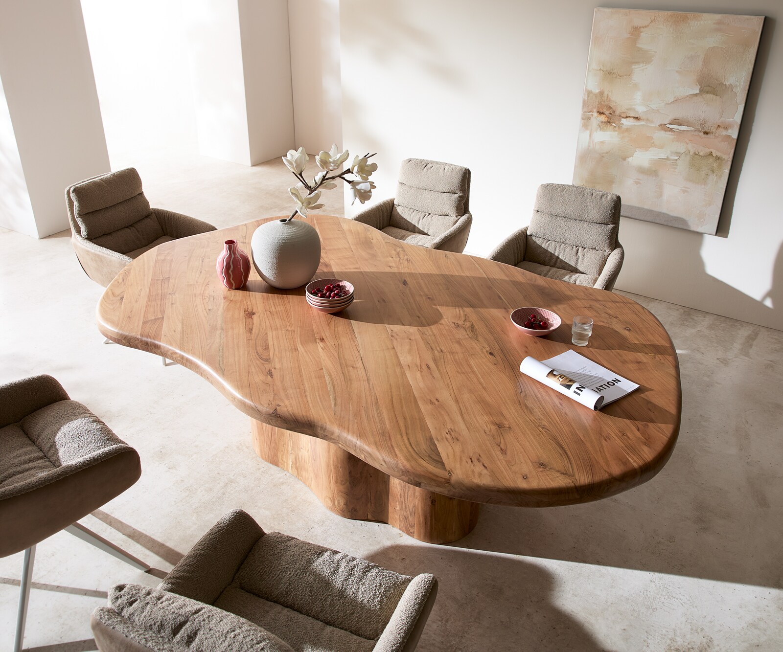 Table à manger Herkon 240x140 acacia naturel piètement en bois 2
