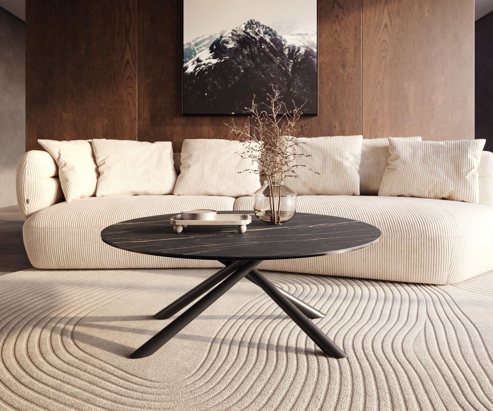Table basse Edge rond 100x100 cm céramique Laminam® Noir Desir brun Sarity métal noir 6