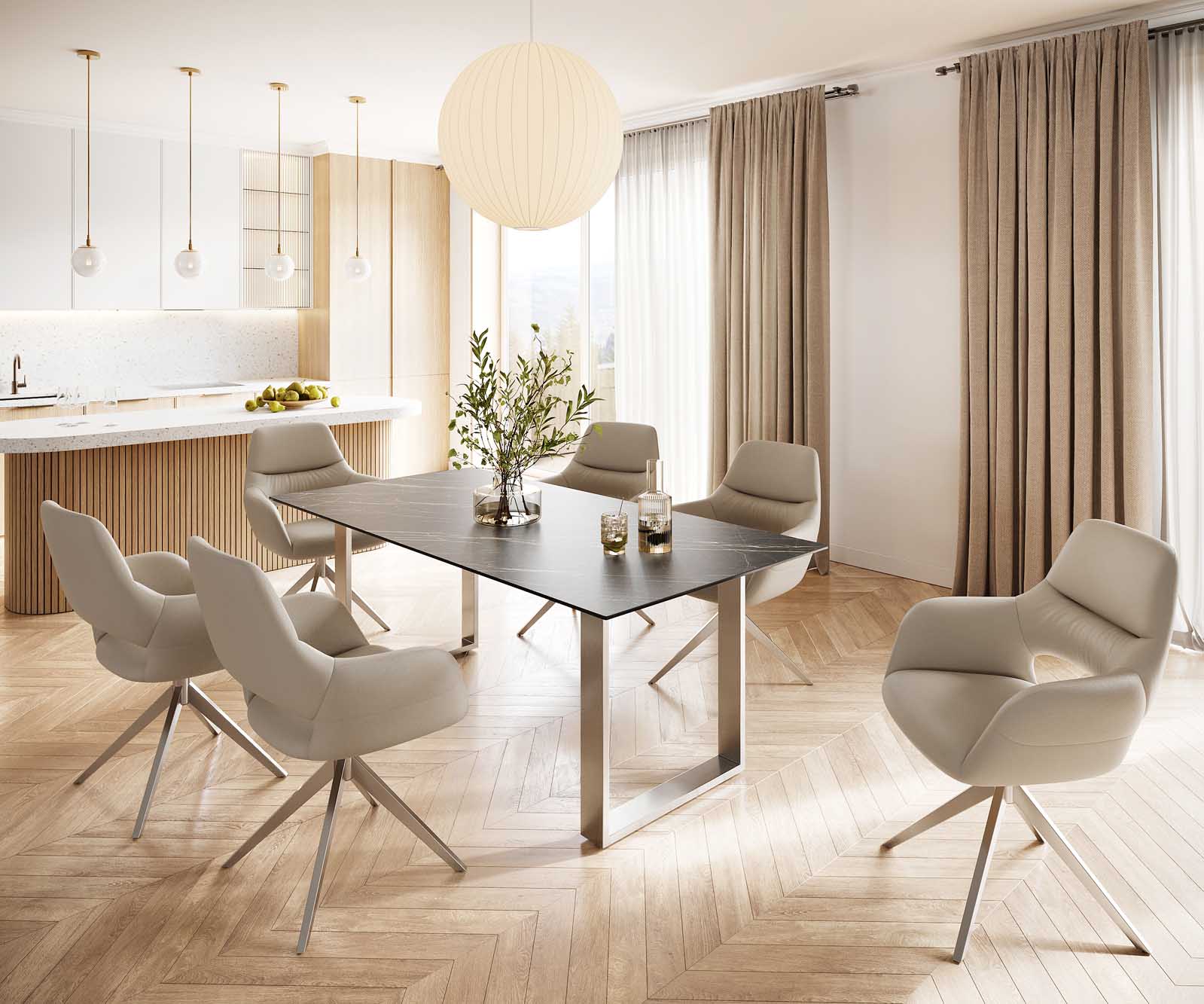 Table-à-manger Edge 200x100 céramique Laminam® noir desir brun inox étroit 6