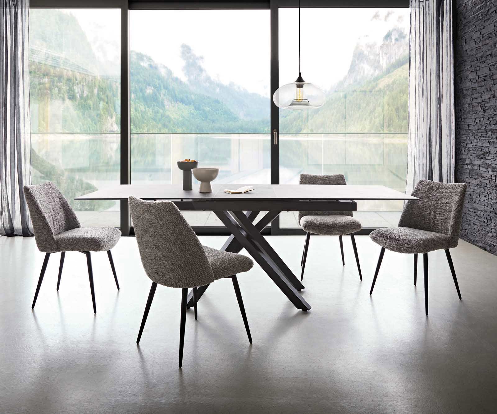 Chaise-de-salle-à-manger Elso-Flex bouclé gris argenté 4 pieds coniques noir ressorts ensachés 5 Chaise-de-salle-à-manger Elso-Flex bouclé gris argenté 4 pieds coniques noir ressorts ensachés 5