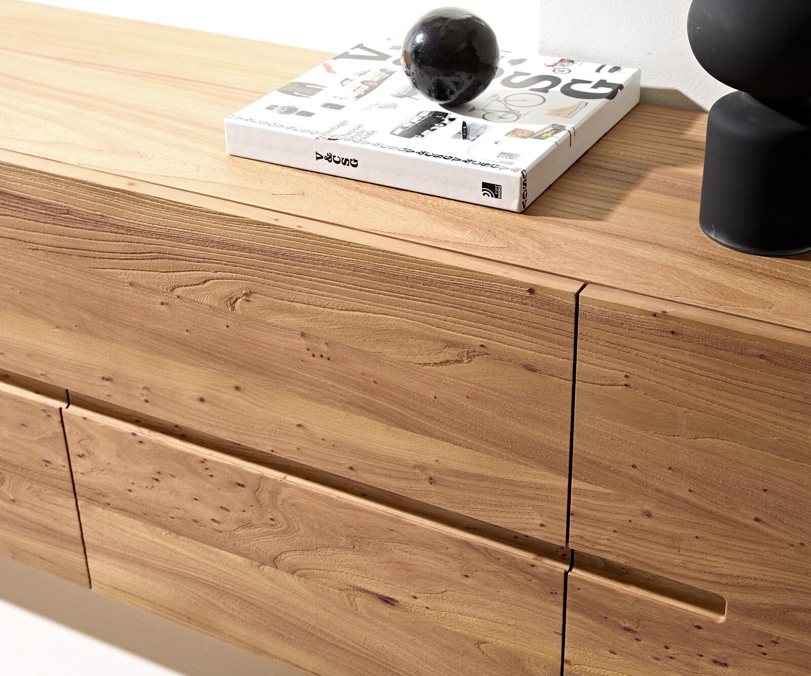 Buffet Tiamar 180 cm orme naturel 1 porte 4 tiroirs patins métal noir 6