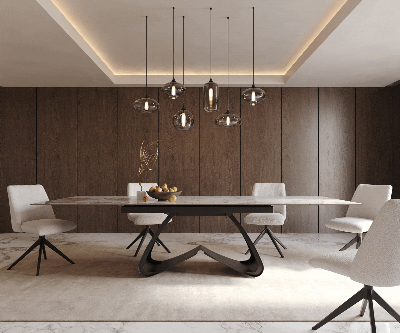 Table à manger Edge 200-300x100 céramique Minas mélange blanc-beige cadre en W noir extensible 1