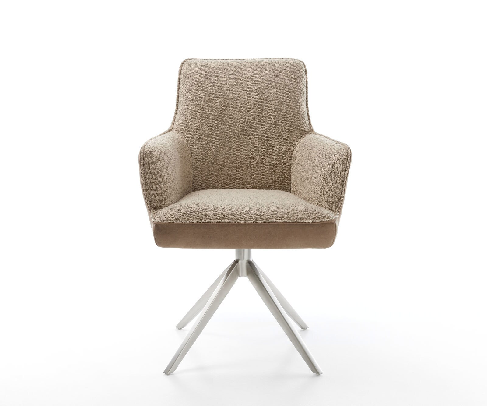 Chaise-pivotante Heira-Flex avec accoudoirs tissu mixte couleur boue pied croisé large acier inoxydable brossé pivotement sur 360° ressorts ensachés 2