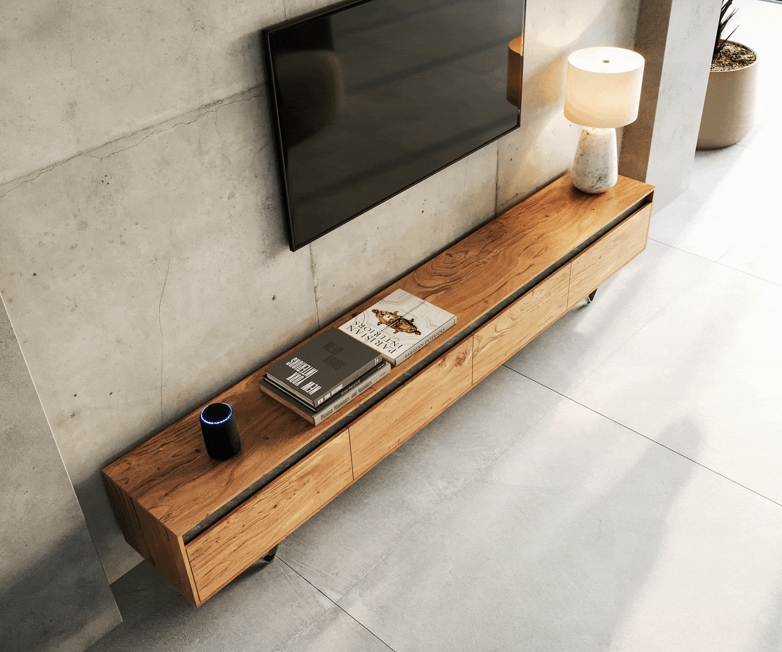 Meuble-TV Stonegrace 240 cm acacia nature 4 portes 3