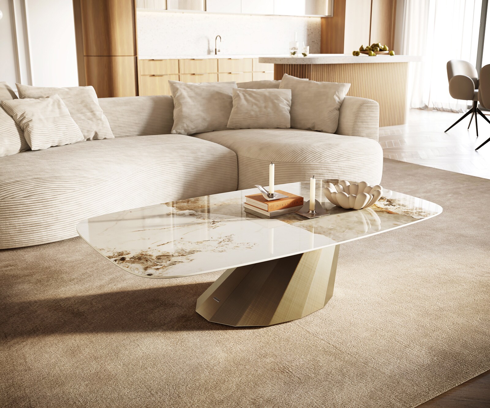 Table basse Edge Boot 140x80 cm céramique Minas Melange Parabi doré métallique 1