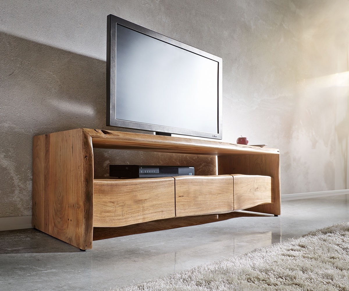 Meuble-TV Live-Edge 145 cm acacia nature compartiment 3 tiroirs Meuble-TV Live-Edge 145 cm acacia nature compartiment 3 tiroirs