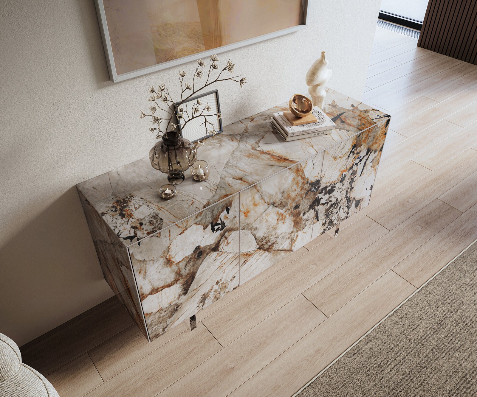 Buffet Cuor 150 cm Céramique Patagonia raffinée 3 Portes Pied optique flottant Verre acrylique 4