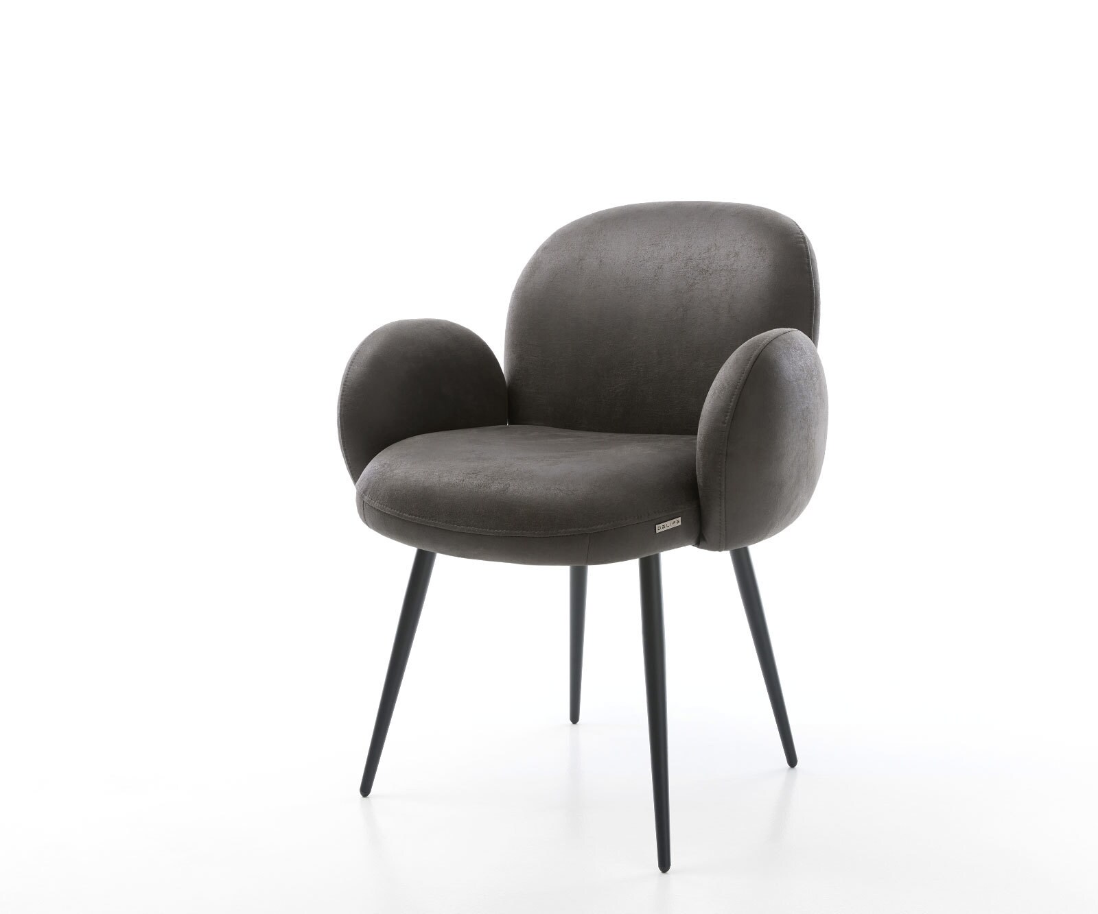 Chaise-de-salle-à-manger Nube-Flex avec accoudoirs microvelours anthracite vintage 4 pieds coniques noir ressorts ensachés