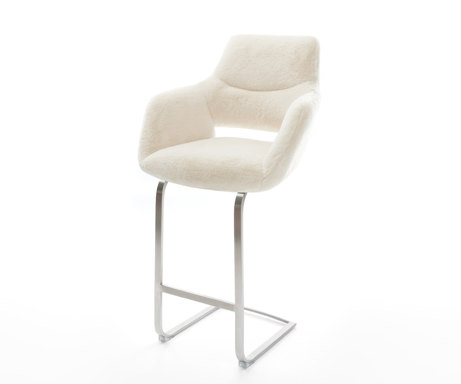 Chaise-de-bar Yago-Flex Peluche Crème-blanc Pied cantilever acier inoxydable Argent Ressort ensaché 1