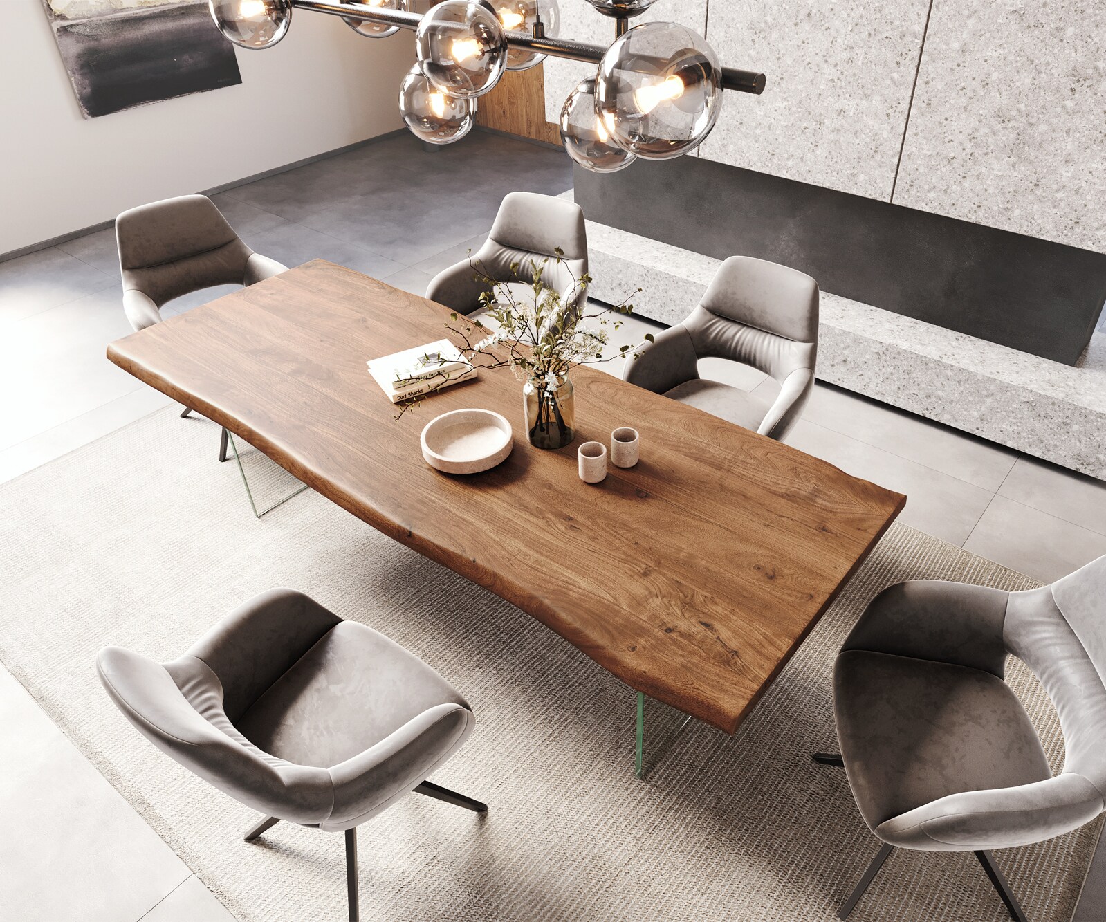 Table à manger Edge 260x100 XL acacia marron verre Live-Edge 3