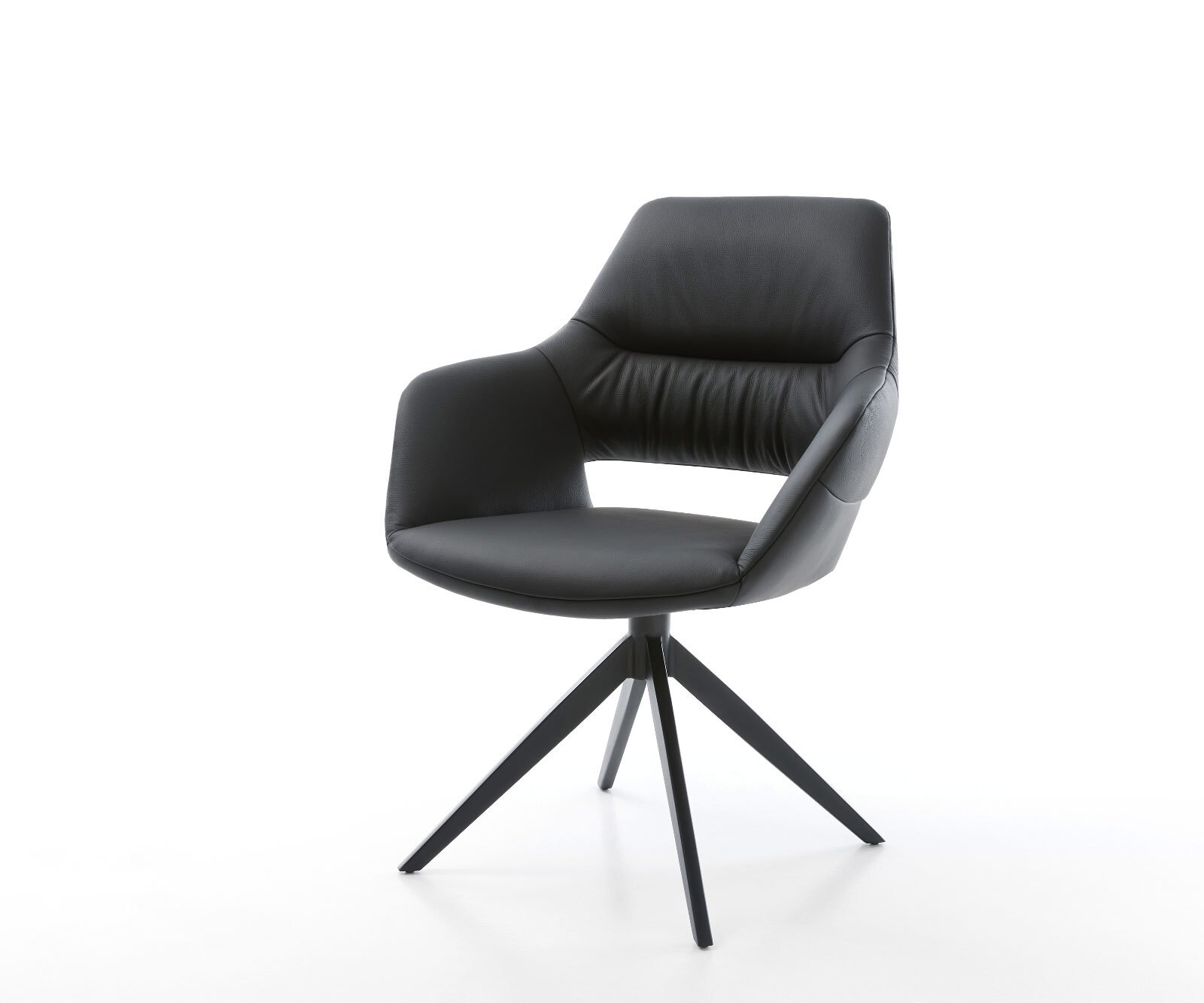 Chaise-pivotante Yago-Flex cuir de vache noir pied croisé large noir pivotement sur 360° fonction bascule ressorts ensachés 1