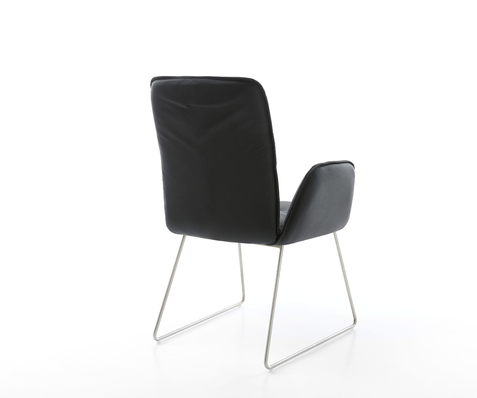 Chaise-de-salle-à-manger Vinja-Flex cuir de vache noir pied trapèze acier inoxydable brossé 4 Chaise-de-salle-à-manger Vinja-Flex cuir de vache noir pied trapèze acier inoxydable brossé 4