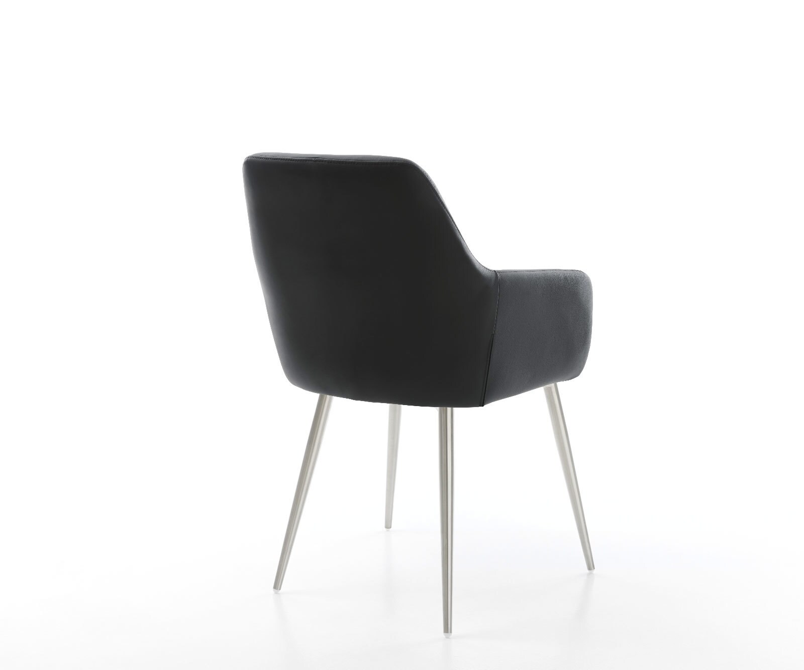 Chaise-de-salle-à-manger Pejo-Flex cuir de vache noir 4 pieds coniques acier inoxydable brossé ressorts ensachés 4
