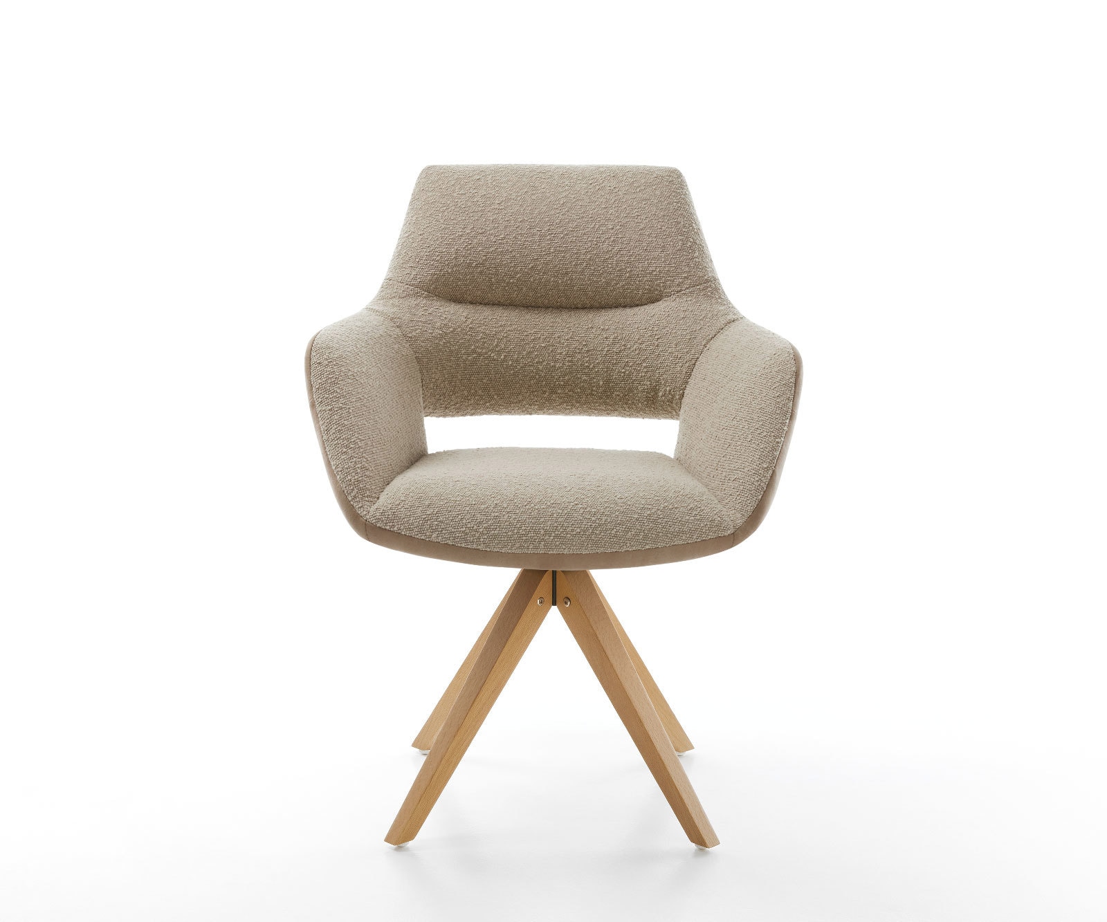 Chaise-pivotante Yago-Flex avec accoudoirs tissu mixte couleur boue pied en bois angulaire blanc pivotement sur 180° ressorts ensachés 1 Chaise-pivotante Yago-Flex avec accoudoirs tissu mixte couleur boue pied en bois angulaire blanc pivotement sur 180° ressorts ensachés 1