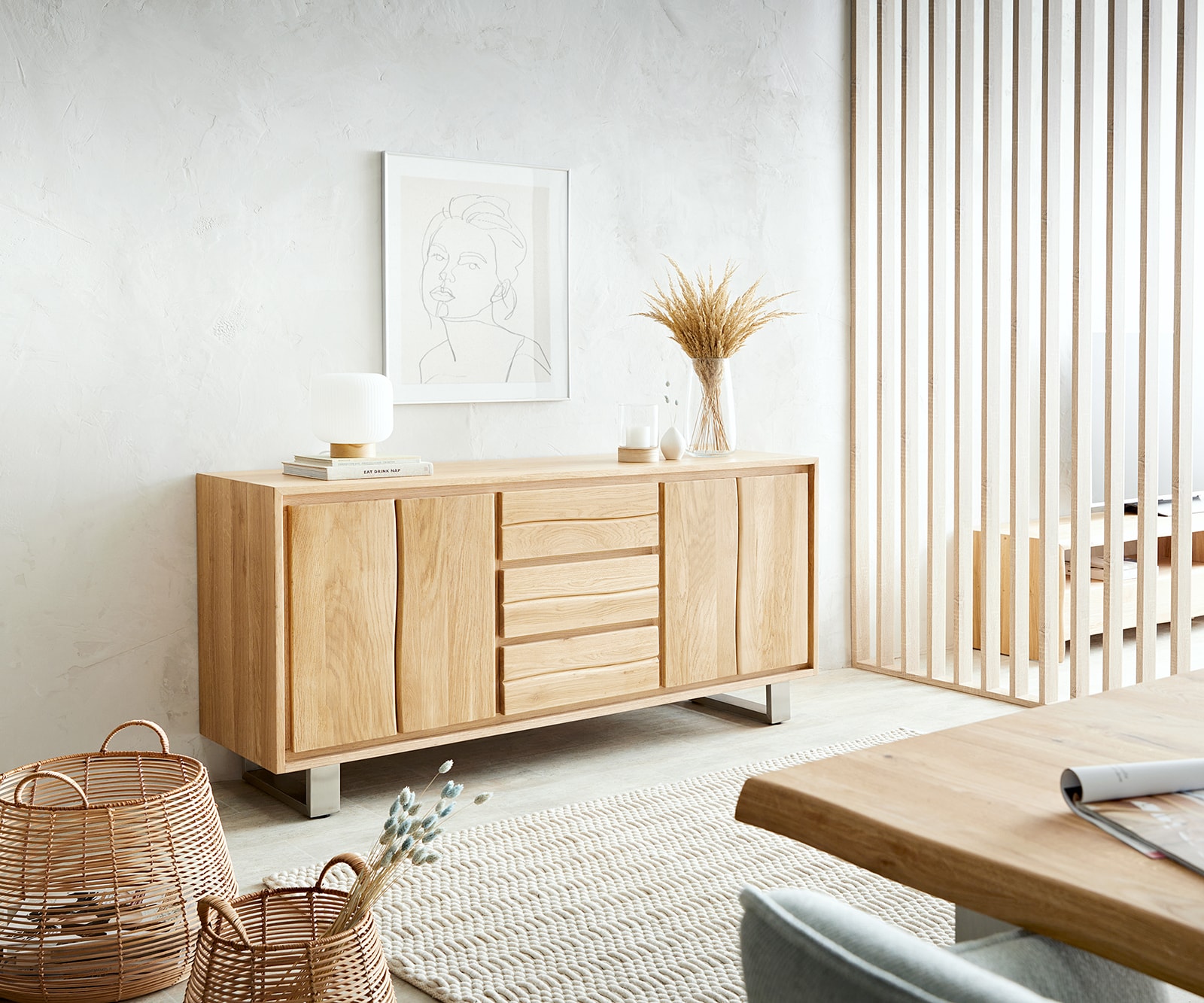 Buffet Live-Edge 170 cm chêne naturel 3 tiroirs 4 portes Buffet Live-Edge 170 cm chêne naturel 3 tiroirs 4 portes