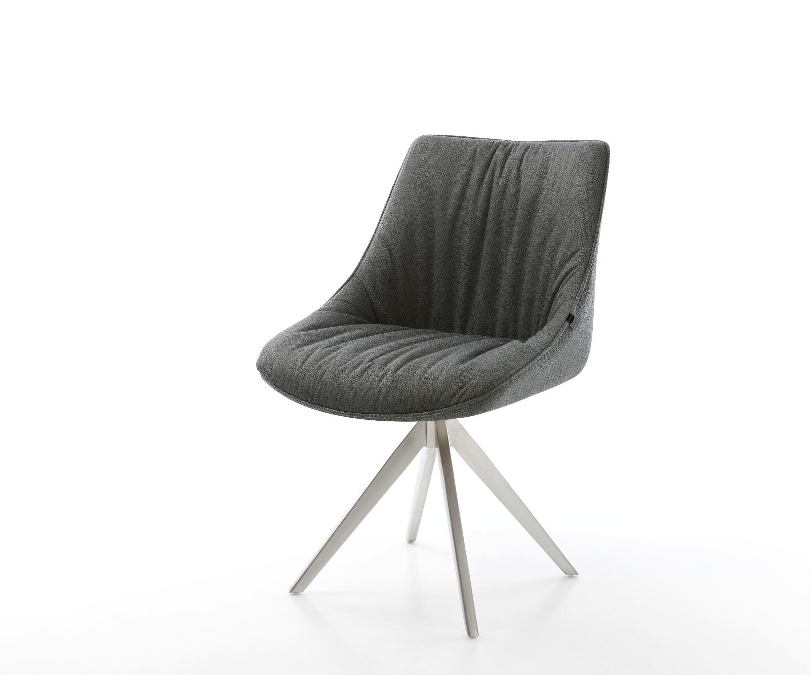 Chaise-pivotante Elda-Flex tissu texturé anthracite pied croisé angulaire acier inoxydable brossé pivotement sur 180°