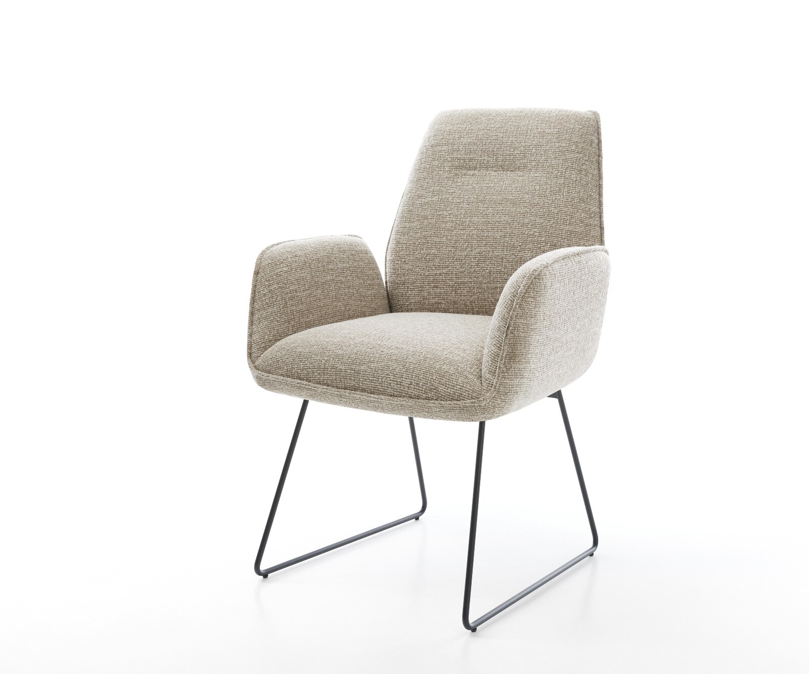 Chaise-de-salle-à-manger Zoa-Flex tissu tissé doux beige pied trapèze noir resorts ensachés 1